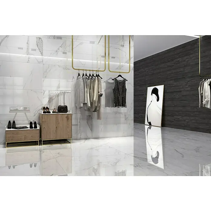 Pavimento porcelánico Palatina Pulido - 60 x 120 cm, Blanco Carrara, Rectificado, Pulido - Foto ambiente
