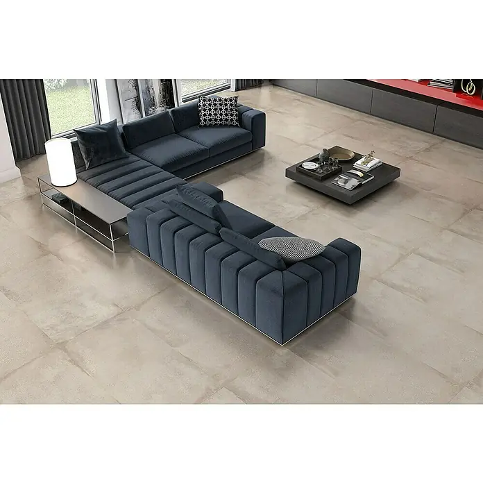 Pavimento porcelánico Origin - 60 x 120 cm, Arena, Rectificado, Efecto cemento - Foto ambiente