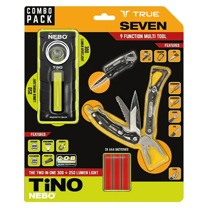 Nebo Tools Set multiherramienta y linterna - Negro, Alcance de luz: 25 m - Vista frontal
