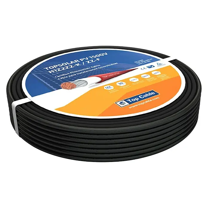Cable de goma Top Solar - H1Z2Z2-K, 25 m, Negro - Vista angular