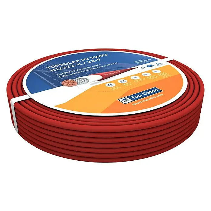 Cable de goma Top Solar - H1Z2Z2-K, 25 m, Rojo - Vista angular
