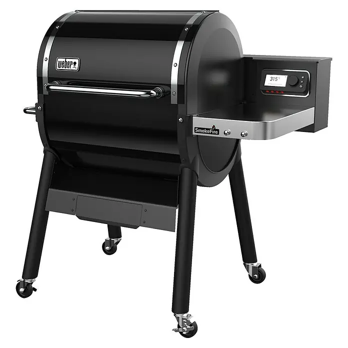 Weber Pelletgrill Smokefire EX4 GBS - Schwarz, Hauptgrillfläche: 46 x 61 cm, 25 x 61 cm, Material Rost: Edelstahl, Weber Connect - Diagonale Ansicht