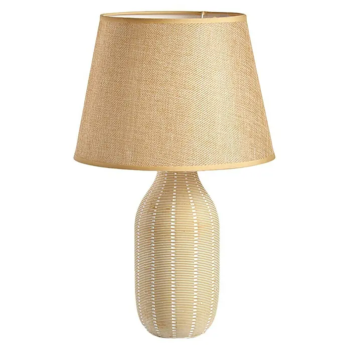 Lámpara de sobremesa Rayas - 40 W, L x An x Al: 25 x 25 x 40 cm, Gris / Amarillo / Tierra, E14 - Vista frontal