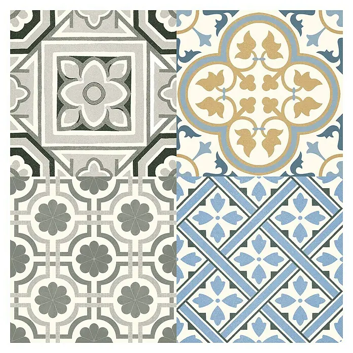 Pavimento hidráulico Windsor - 45 x 45 cm, Azul/Gris/Crema, Mate - Vista frontal