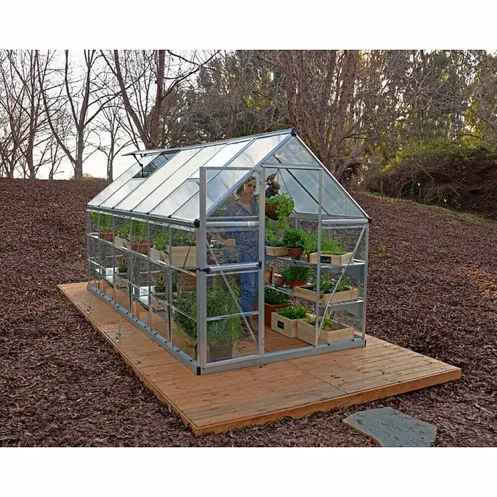 Palram – Canopia Staklenik Hybrid - 370 x 185 x 208 cm, Srebrne boje, Prozirne boje - Živopisni prikaz