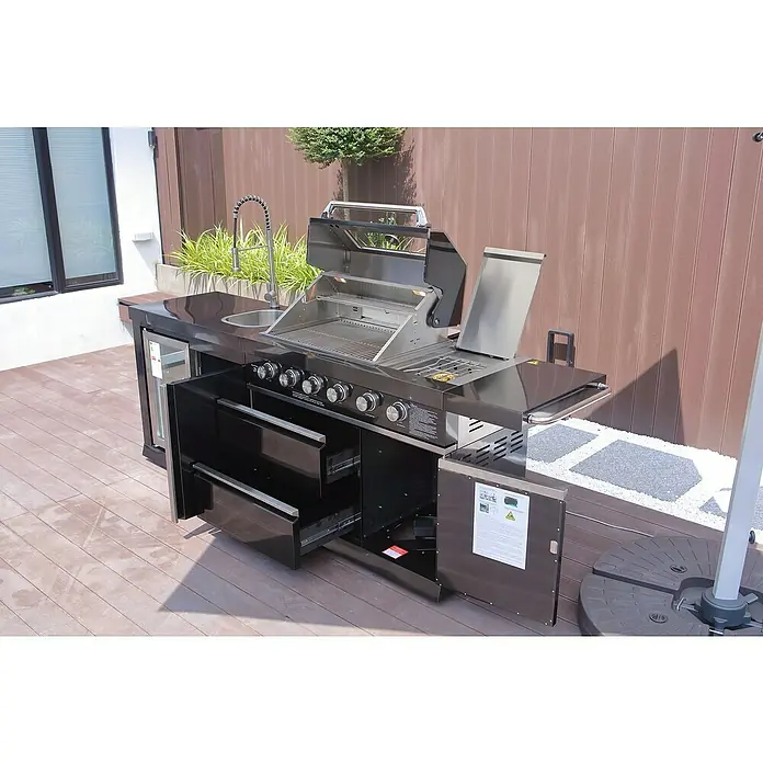 Buschbeck Outdoorküche Cambridge - L x B x H: 262 x 60 x 119 cm, Stahl, Hauptgrillfläche: 68 x 46 cm, Anzahl Brenner: 6 - Stimmungsaufnahme