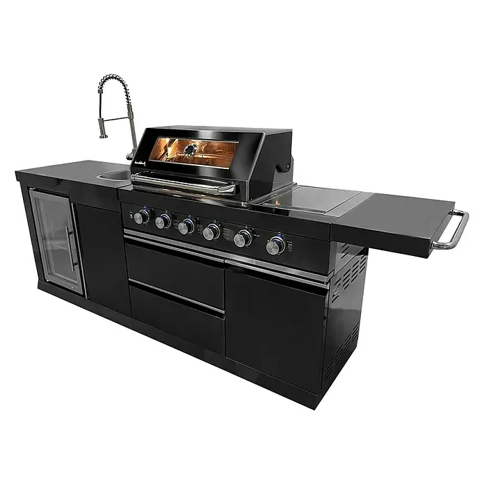 Buschbeck Outdoorküche Cambridge - L x B x H: 262 x 60 x 119 cm, Stahl, Hauptgrillfläche: 68 x 46 cm, Anzahl Brenner: 6 - Diagonale Ansicht