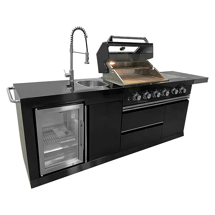 Buschbeck Outdoorküche Cambridge - L x B x H: 262 x 60 x 119 cm, Stahl, Hauptgrillfläche: 68 x 46 cm, Anzahl Brenner: 6 - Diagonale Ansicht