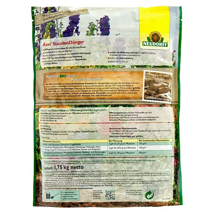 Neudorff Azet Staudendünger - 1,75 kg - Rückansicht