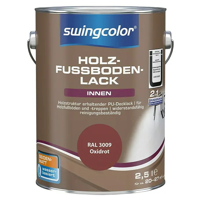 swingcolor 2in1 Holzfußbodenlack RAL 3009 - Oxidrot, 2,5 l, Seidenmatt, Wasserbasiert - Vorderansicht