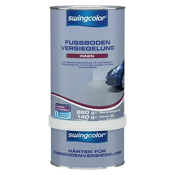 swingcolor Fußbodenversiegelung RAL 7032 - Kieselgrau, 1 kg, Seidenglänzend, Wasserbasiert - Vorderansicht