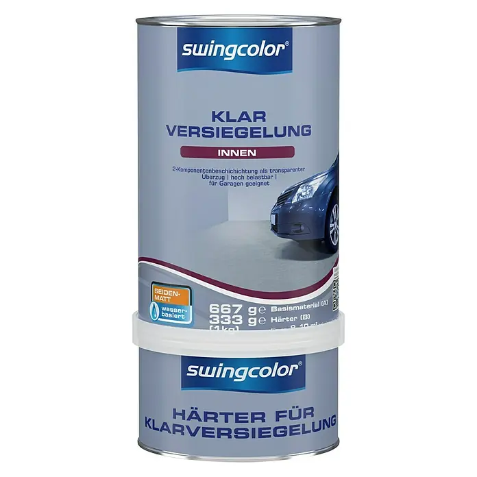 swingcolor Klarversiegelung - 1 kg, Farblos, Seidenglänzend, Befahrbar/Garagengeeignet - Vorderansicht