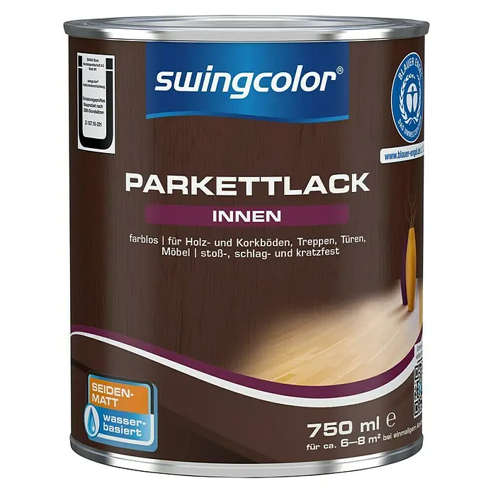 swingcolor Parkettlack - Farblos, Seidenmatt, 750 ml, Wasserbasiert - Vorderansicht