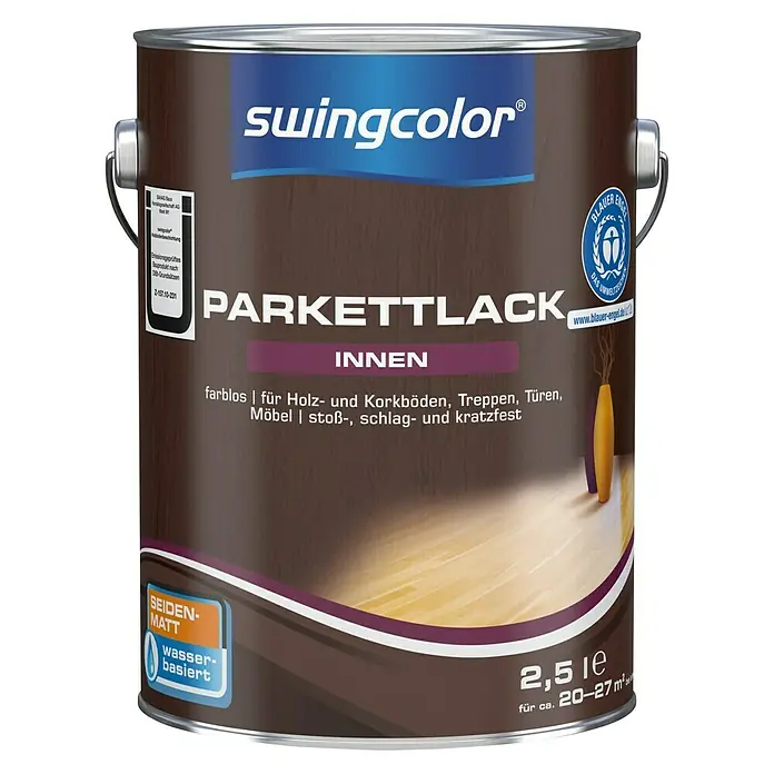 swingcolor Parkettlack - Farblos, Seidenmatt, 2,5 l, Wasserbasiert - Vorderansicht