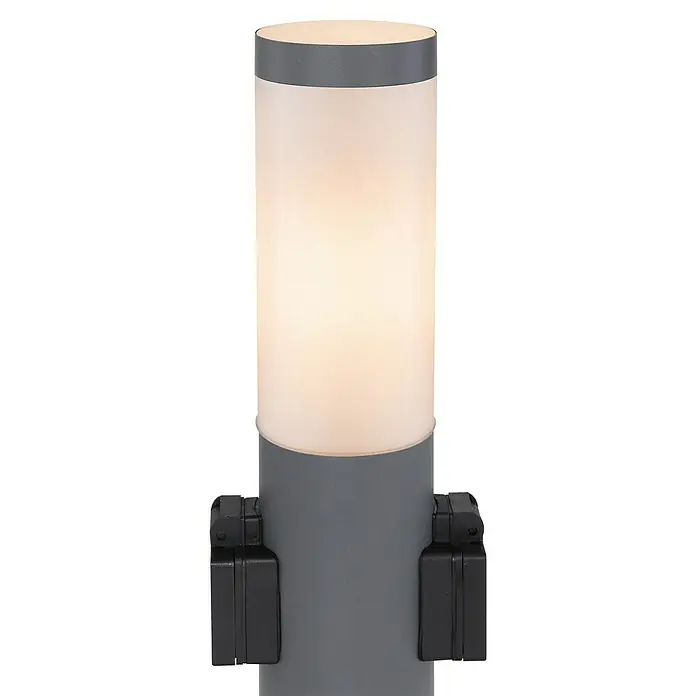 Globo Sockelwegeleuchte Boston - Mit 2 Steckdosen, 23 W, Ø x H: 12,7 x 45 cm, Anthrazit/Opal, E27 - Detailaufnahme