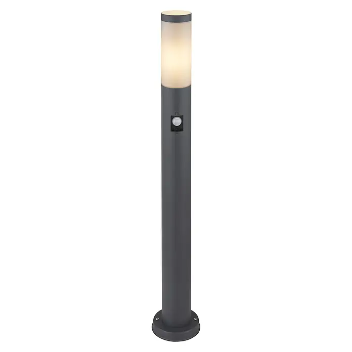 Globo Sockelwegeleuchte Boston - Mit Bewegungsmelder, 30 W, Ø x H: 12,7 x 80 cm, Anthrazit/Opal, E27 - Vorderansicht