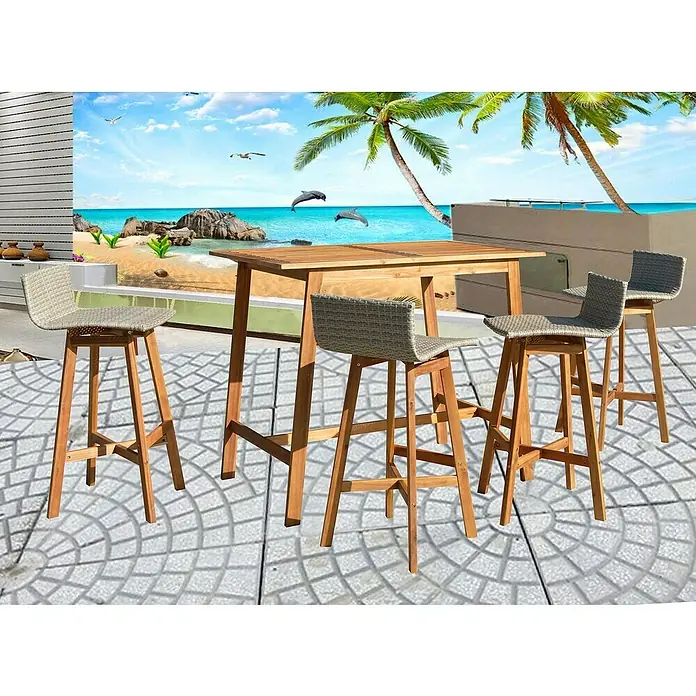 Conjunto de muebles de balcón Madison - 5 piezas, Acacia, Marrón - Foto ambiente