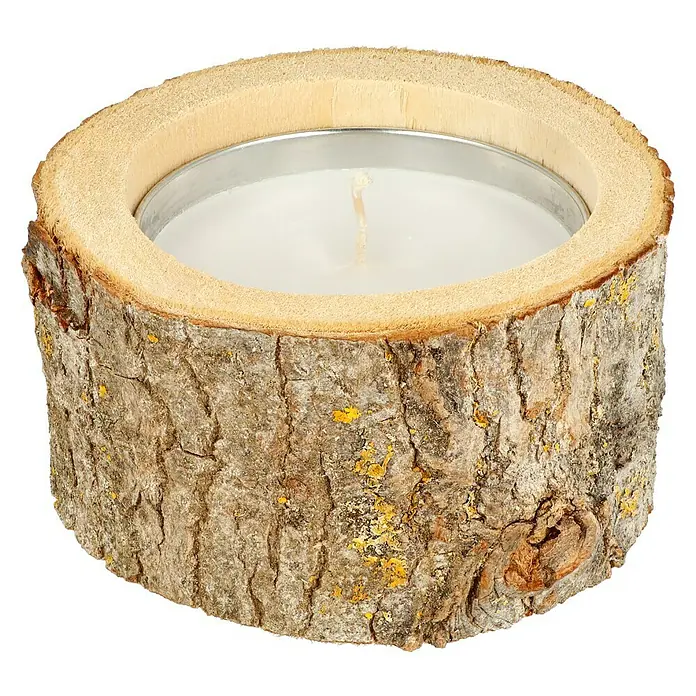 Duftkerze Holzkerzenhalter - Citronella, Weiß, Ø x H: 16 x 7,5 cm - Diagonale Ansicht