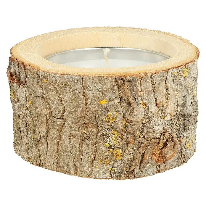 Duftkerze Holzkerzenhalter - Citronella, Weiß, Ø x H: 16 x 7,5 cm - Vorderansicht