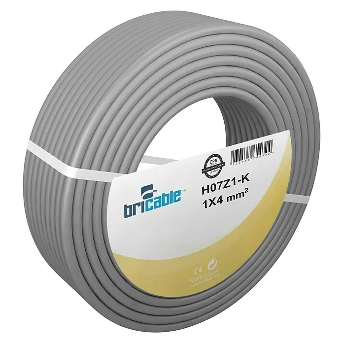 Bricable Cable unipolar Fase - H07Z1-K1x4, 100 mm, Gris - Vista angular