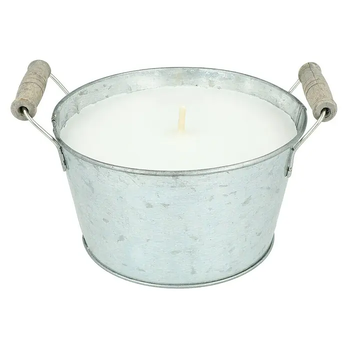Outdoor-Kerze in Zinkschale - Ø x H: 15 x 8,5 cm, Weiß - Diagonale Ansicht