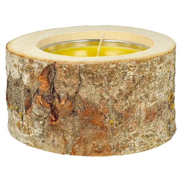 Duftkerze Holzkerzenhalter - Citronella, Gelb, Ø x H: 16 x 7,5 cm - Vorderansicht