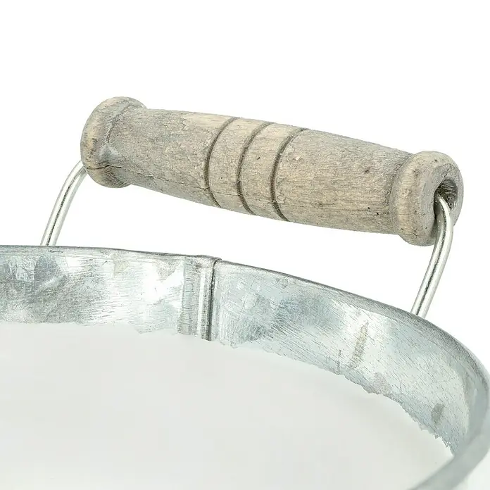 Outdoor-Kerze in Zinkschale - Ø x H: 15 x 8,5 cm, Weiß - Detailaufnahme
