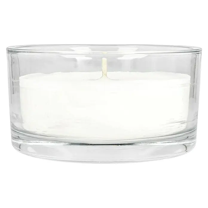 Outdoor-Kerze in Glasschale - Ø x H: 15 x 8 cm, Wollweiß - Vorderansicht