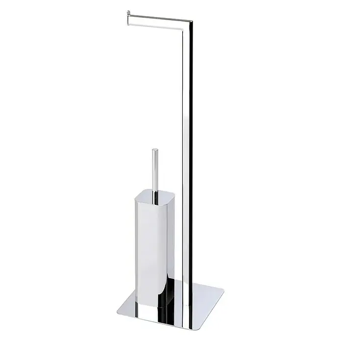 Aquasanit Conjunto de escobilla y portarrollos Piantane - Altura: 72 cm, Metal, Cromo - Vista angular