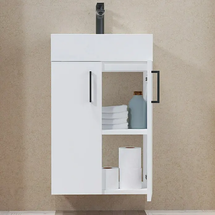 Conjunto de mueble de baño Palma - 45 cm, 2 piezas, Blanco, Mate - Foto ambiente
