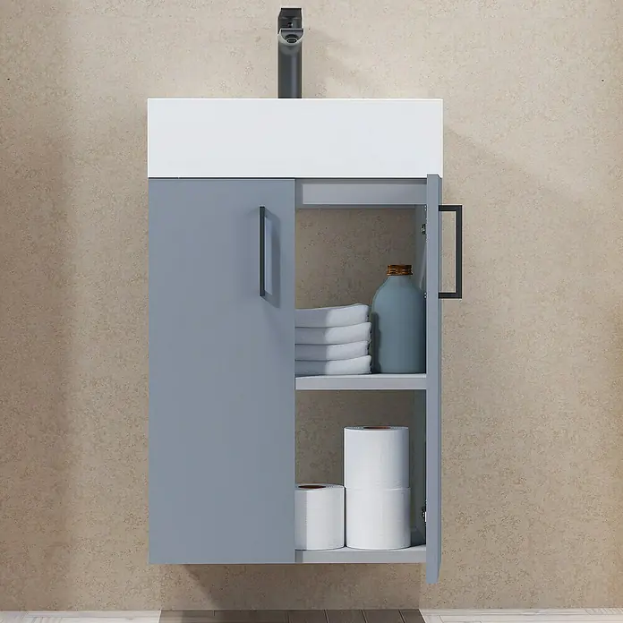 Conjunto de mueble de baño Palma - 45 cm, 2 piezas, Azul, Mate - Foto ambiente