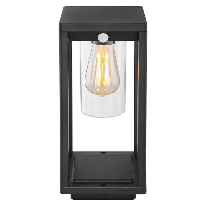 Globo LED-Außenwegleuchte Candela - 15 W, L x B x H: 15,5 x 15 x 35 cm, Schwarz, E27, Mit Bewegungsmelder - Vorderansicht