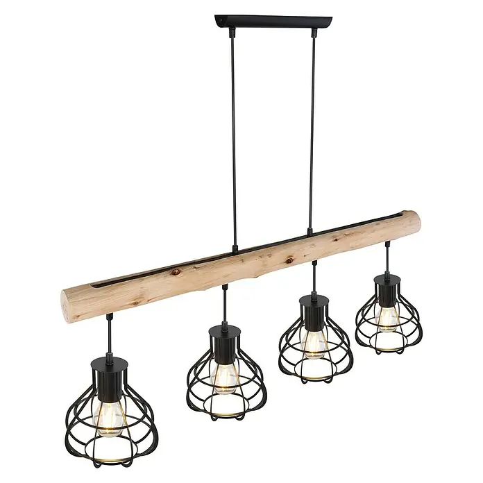 Globo Pendelleuchte Clastra - 240 W, L x B x H: 90 x 18 x 120 cm, Holz/Schwarz, E27 - Diagonale Ansicht