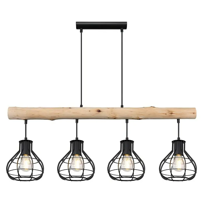 Globo Pendelleuchte Clastra - 240 W, L x B x H: 90 x 18 x 120 cm, Holz/Schwarz, E27 - Vorderansicht