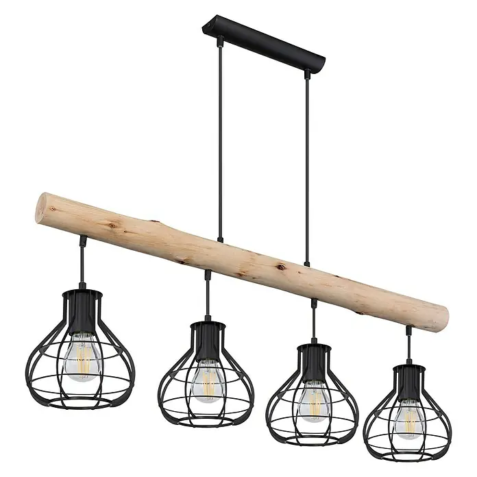 Globo Pendelleuchte Clastra - 240 W, L x B x H: 90 x 18 x 120 cm, Holz/Schwarz, E27 - Diagonale Ansicht
