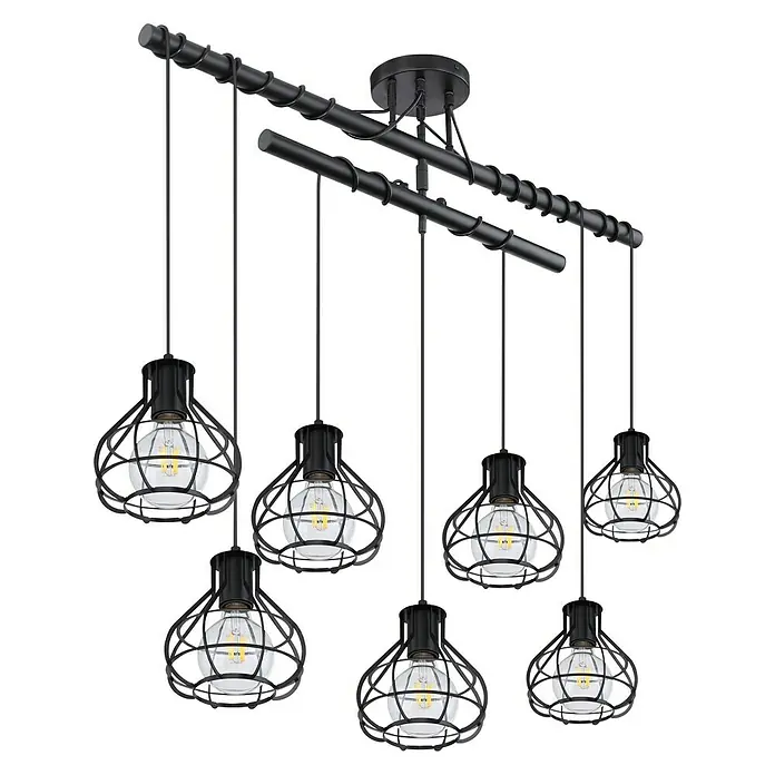 Globo Pendelleuchte Clastra - 420 W, L x B x H: 100 x 18 x 100 cm, Schwarz, E27 - Diagonale Ansicht