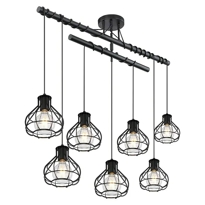 Globo Pendelleuchte Clastra - 420 W, L x B x H: 100 x 18 x 100 cm, Schwarz, E27 - Diagonale Ansicht