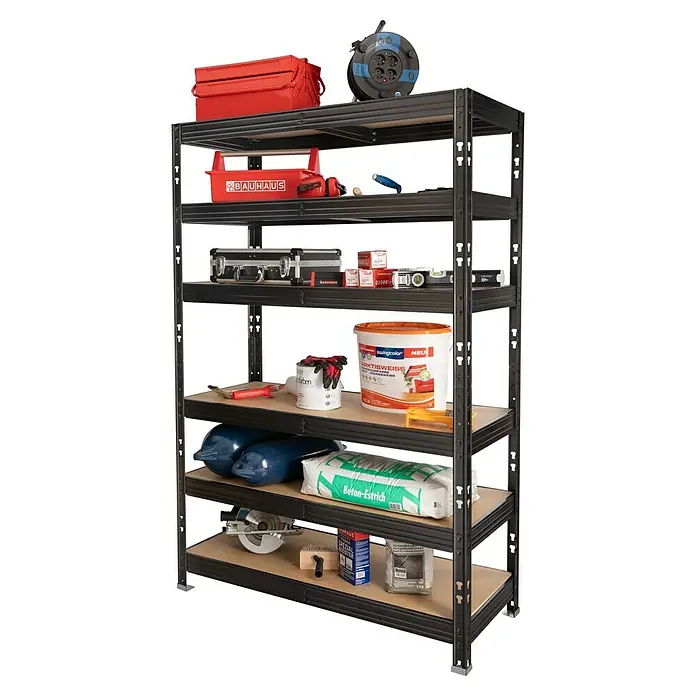 Stellingkast voor zware lasten - l x b x h: 50 x 120 x 180 cm, Draagkracht: 300 kg/verdieping, Insteken, Zwart - Diagonaal zicht