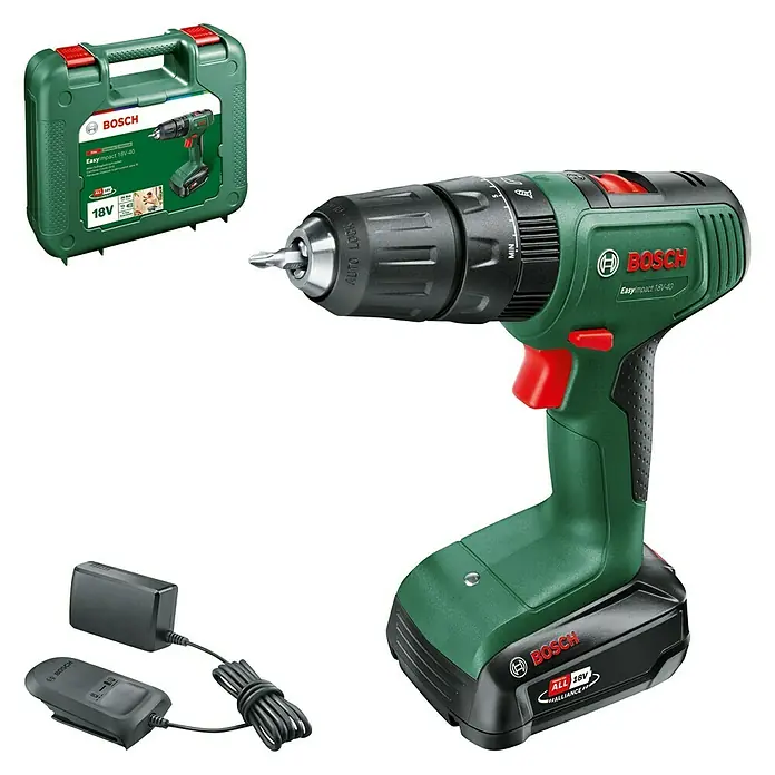 Bosch 18 V Power for All Akku-Schlagbohrschrauber EasyImpact 18V-40 - 18 V, 1 Akku, Leerlaufdrehzahl: 430 U/min - 1.630 U/min, 2 Ah - Diagonale Ansicht