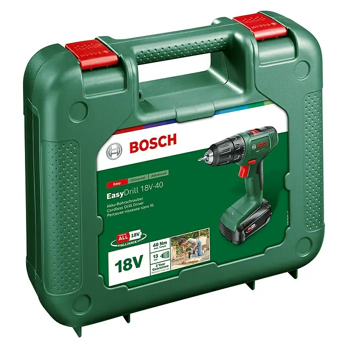 Bosch 18 V Power for All Akku-Bohrschrauber EasyDrill 18V-40 - 18 V, 1 Akku, 2 Ah, Leerlaufdrehzahl: 430 U/min - 1.630 U/min - Diagonale Ansicht