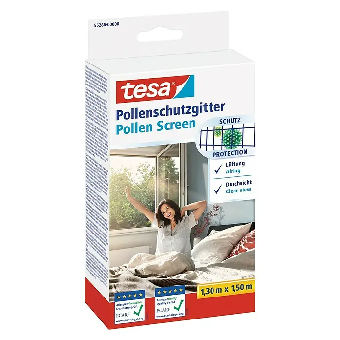Tesa Insect Stop Malla protectora anti-polen - Color tejido: Negro, An x L: 130 x 150 cm, Fijación por velcro - Vista angular