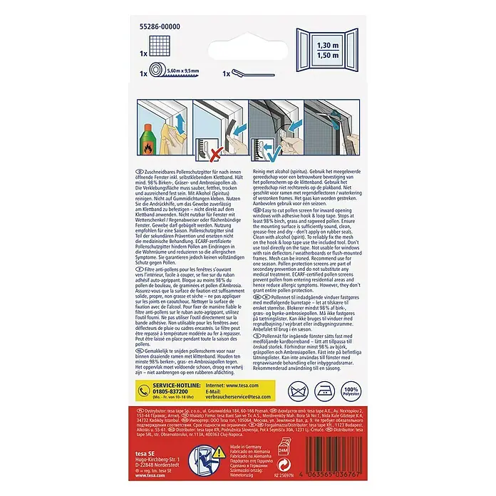 Tesa Insect Stop Malla protectora anti-polen - Color tejido: Negro, An x L: 130 x 150 cm, Fijación por velcro - Vista trasera