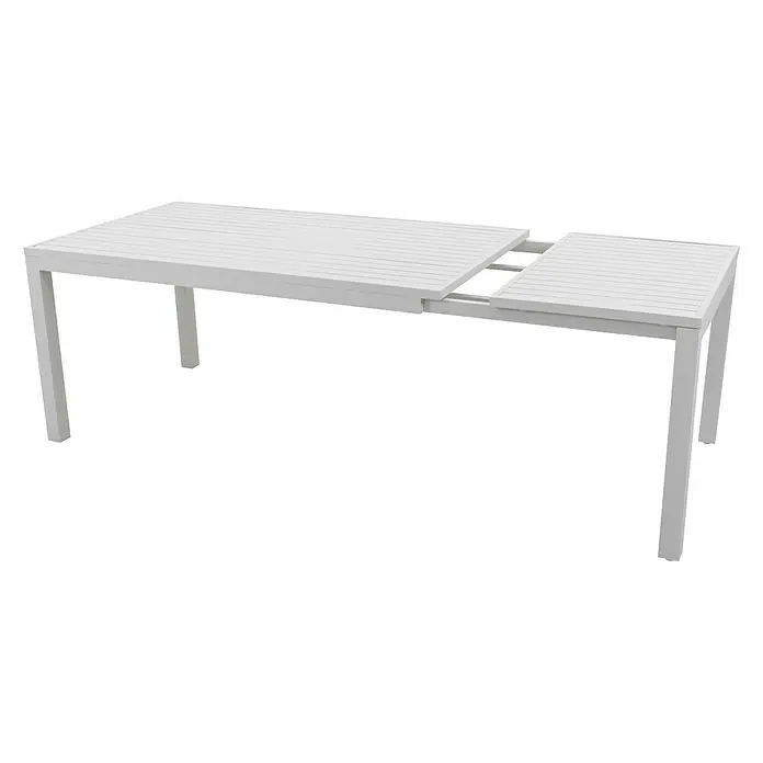 Mesa extensible de jardín Enora - L x An x Al: 160 x 90 x 75,5 cm, Aluminio, Blanco - Vista angular
