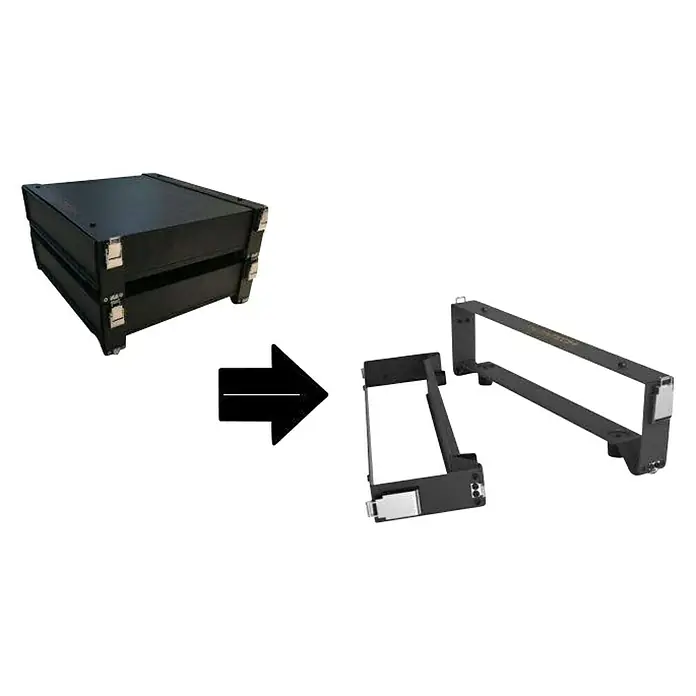Balda de acero Rack 19″ - Aluminio, Negro, Baterías Pylontech - Vista angular