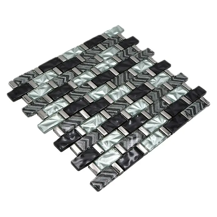 Mozaïektegel brick glas XCM MW10 - 31 x 30 cm, Zilver, Glanzend - Diagonaal zicht