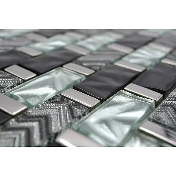 Mozaïektegel brick glas XCM MW10 - 31 x 30 cm, Zilver, Glanzend - Close-up