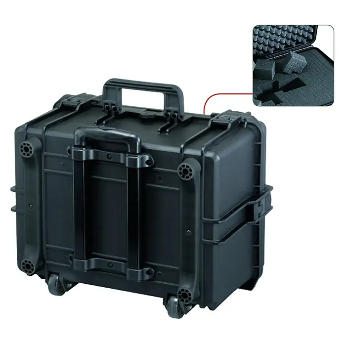 Wasserdichter Koffer MAX505TR - L x B x H: 555 x 437 x 326 mm, Mit Würfelschaumstoffeinlage, Ausziehbarer Trolley, Schwarz, Kunststoff - Anwendungsbeispiel