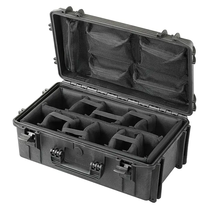 Wasserdichter Koffer MAX520 - L x B x H: 574 x 361 x 225 mm, Mit Fototasche & Organizer, Schwarz, Kunststoff - Diagonale Ansicht