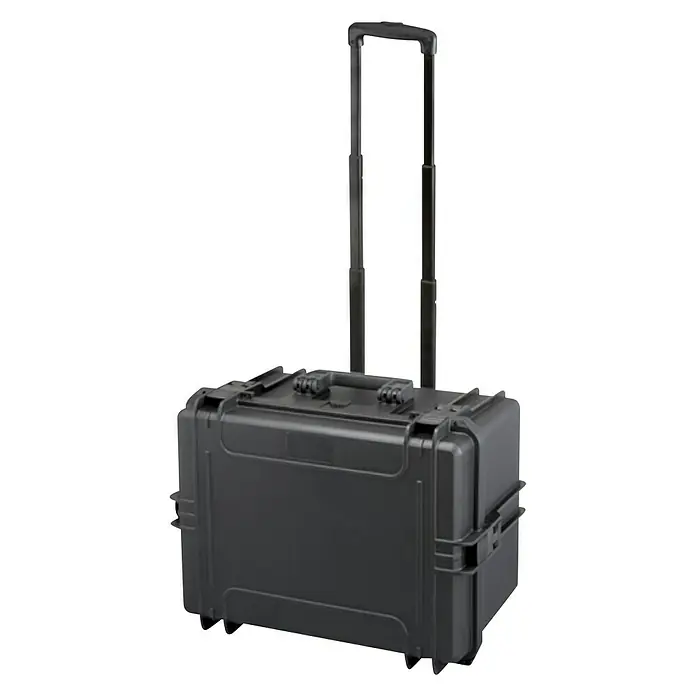 Wasserdichter Koffer MAX505TR - L x B x H: 555 x 437 x 326 mm, Mit Würfelschaumstoffeinlage, Ausziehbarer Trolley, Schwarz, Kunststoff - Diagonale Ansicht