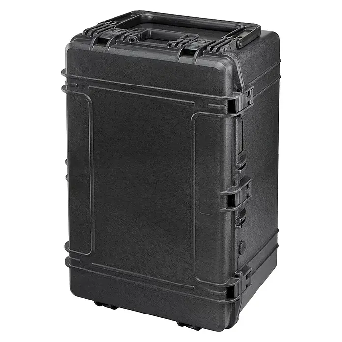 Wasserdichter Koffer MAX750 - L x B x H: 816 x 540 x 436 mm, Ohne Schaumstoffeinlage, Schwarz, Kunststoff - Diagonale Ansicht